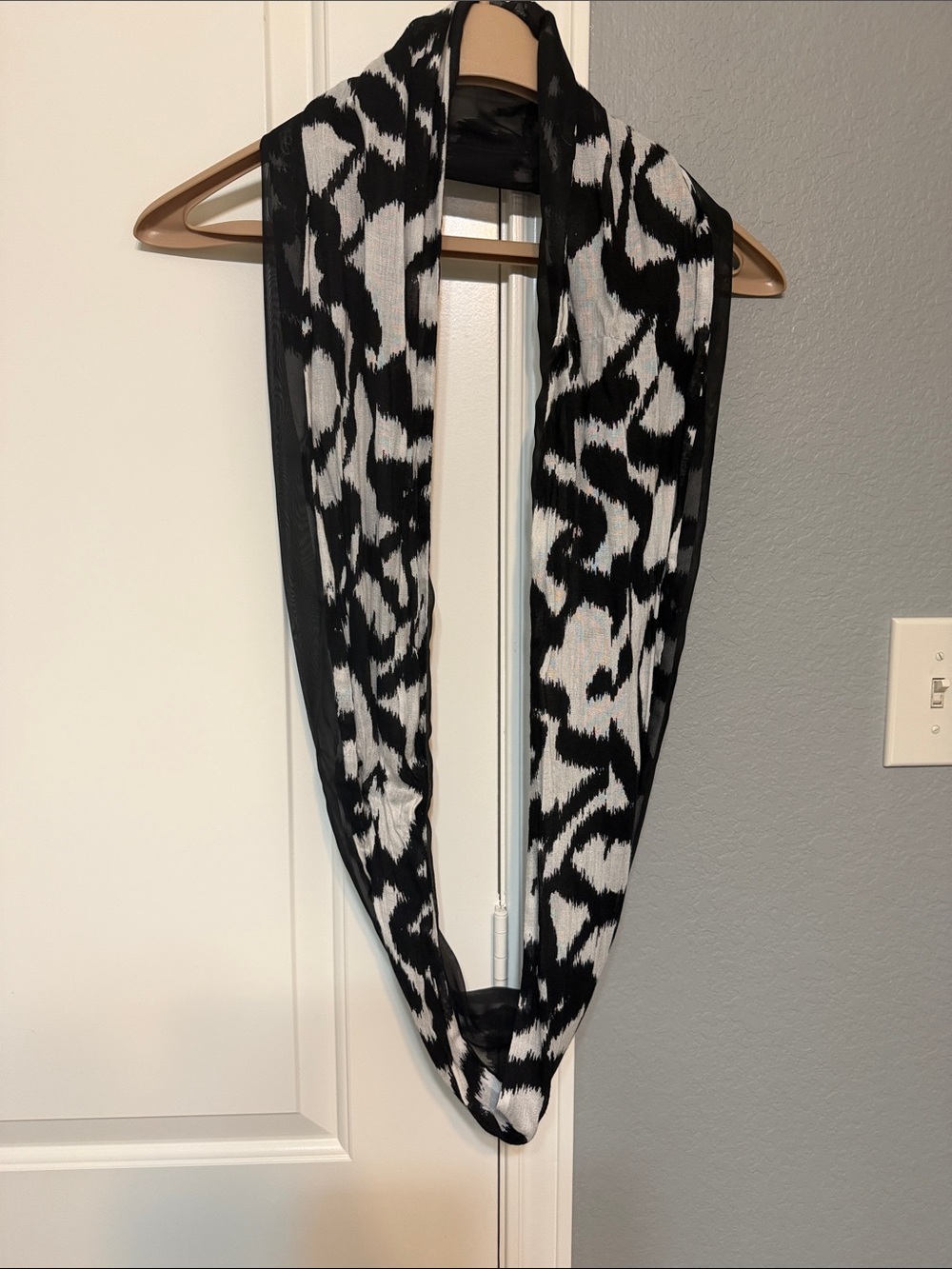 Calvin Klein Black and White Animal Print Infinity Scarf